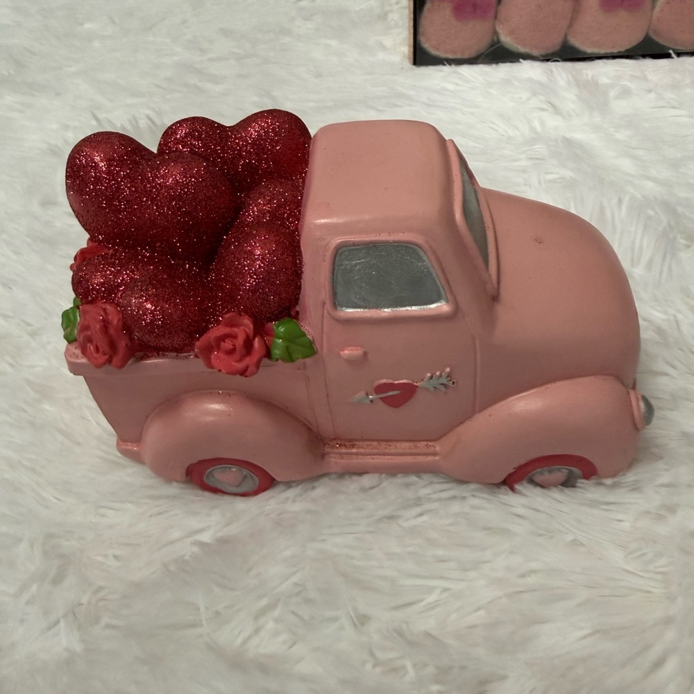 Valentine’s Pink Decorative Truck with Red Hearts